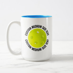 Caneca De Café Em Dois Tons Pickleball & Texto Médio AZUL CLARO 15oz Personali
