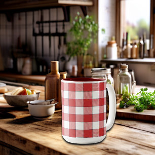 Caneca De Café Em Dois Tons Picnic branco equino elegante do interior checado