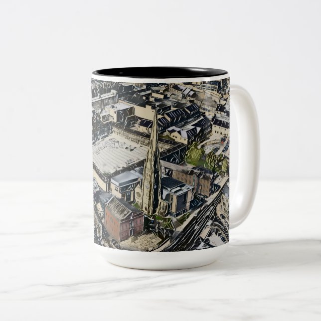 Caneca De Café Em Dois Tons Piece Hall & Cúpula da Igreja Square, Arte Halifax (Frente Esquerda)