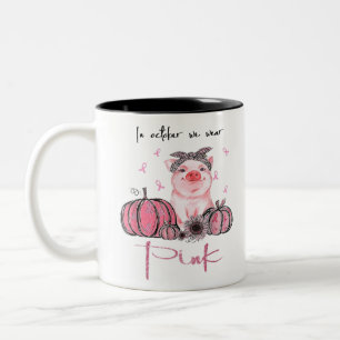 Caneca De Café Em Dois Tons Pig In October We Wear Pink Breast Cancer Awarenes