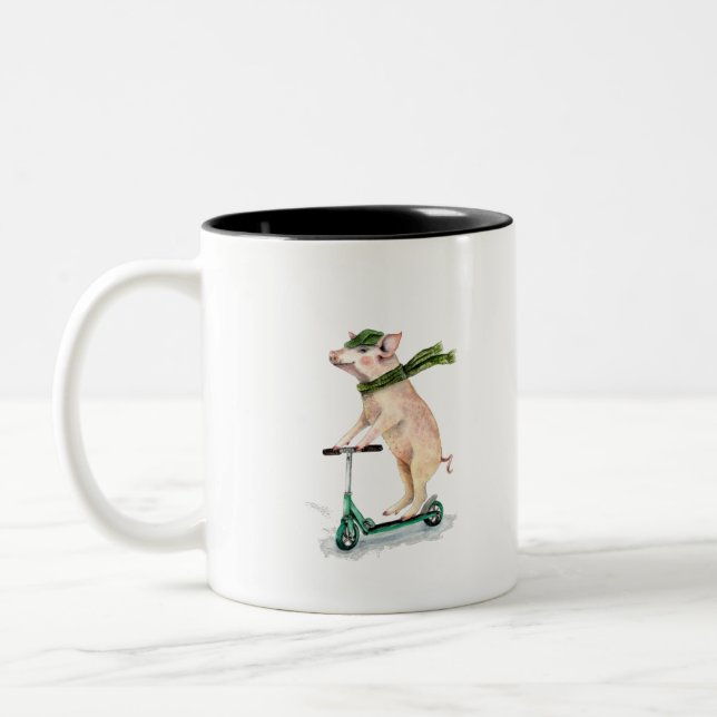 Caneca De Café Em Dois Tons Piggy on a scooter (Esquerda)