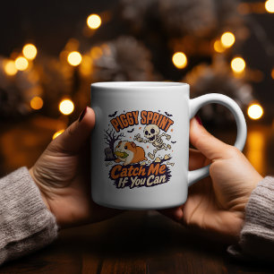 Caneca De Café Em Dois Tons Piggy Sprint Halloween Esqueleto Persegue Porqui