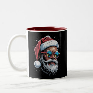 Caneca De Café Em Dois Tons Pijama de Natal Afro-Americano Xmas Papai Noel Afr
