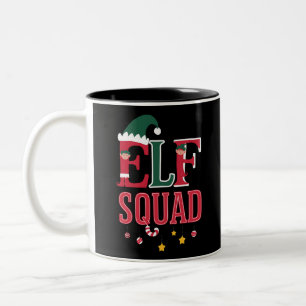 Caneca De Café Em Dois Tons Pijamas Natalinas Combinando Família de Elfos Esqu