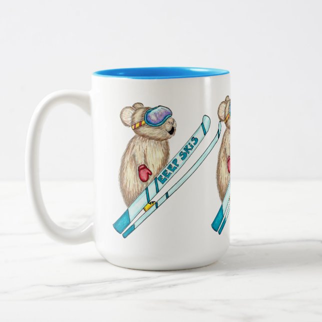 Caneca De Café Em Dois Tons Pika Eeep Skis Skier (Esquerda)