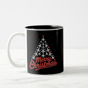 Caneca De Café Em Dois Tons Piloto de árvore de Natal de avião