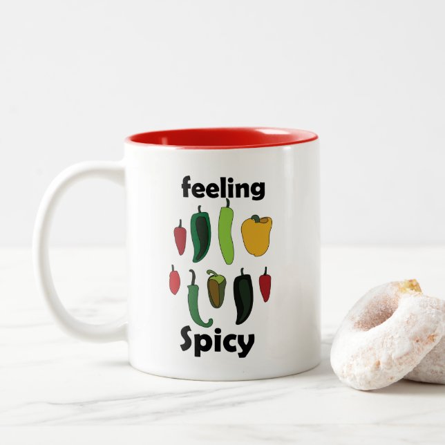 Caneca De Café Em Dois Tons Pimenta Sentimento Apimentado Festa Fiesta (Com Donut)