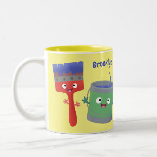 Caneca De Café Em Dois Tons Pincel de pintura e personagens de desenho animado