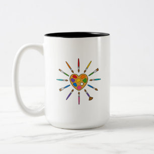 Caneca De Café Em Dois Tons Pincel Legal Coração Forma Professor de Arte Pinto