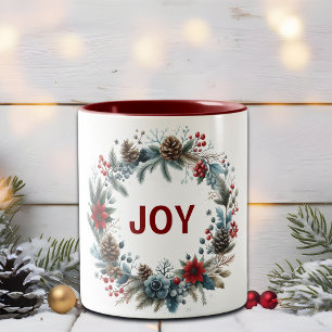 Caneca De Café Em Dois Tons Pine de inverno Floral Cones Wreath