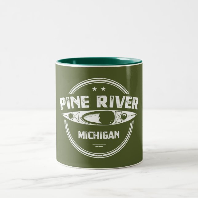 Caneca De Café Em Dois Tons Pine River Michigan Kayaking (Centro)