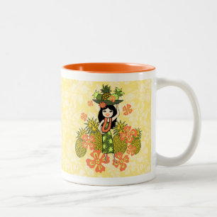 Caneca De Café Em Dois Tons Pineapple Luau Havaiana Hula Girl