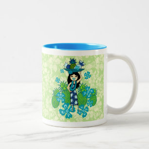 Caneca De Café Em Dois Tons Pineapple Luau Havaiana Hula Girl