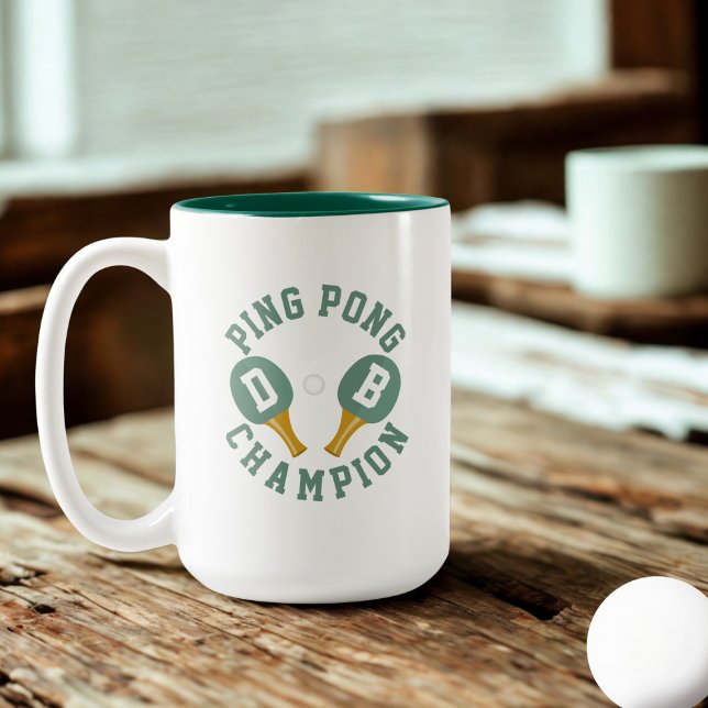 Caneca De Café Em Dois Tons Ping Pong Champion Personalizado (For the Ping Pong Champion in your life. Just add their name and initials)