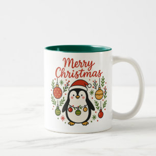 Caneca De Café Em Dois Tons Pinguim Alegre de Natal Desenhado à Mão