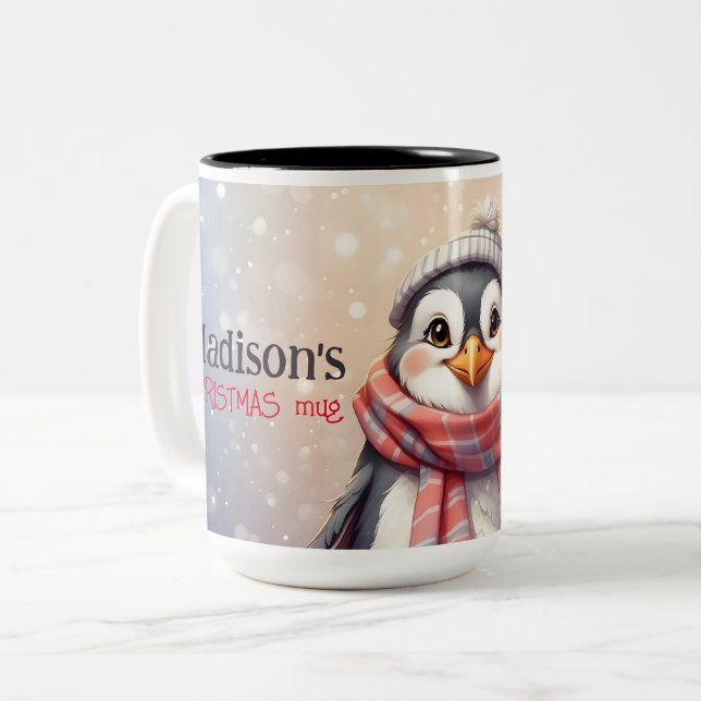 Caneca De Café Em Dois Tons pinguim bonitinho personalizado natal (Frente Esquerda)