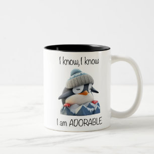 Caneca De Café Em Dois Tons Pinguim Bonito/Eu Sei Que Sou Adorável