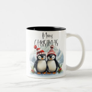 Caneca De Café Em Dois Tons Pinguim Bonito/Feliz Natal
