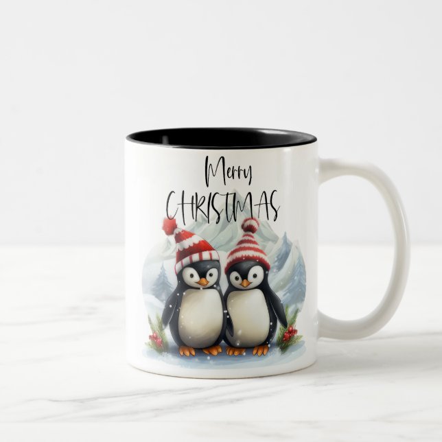 Caneca De Café Em Dois Tons Pinguim Bonito/Feliz Natal (Direita)