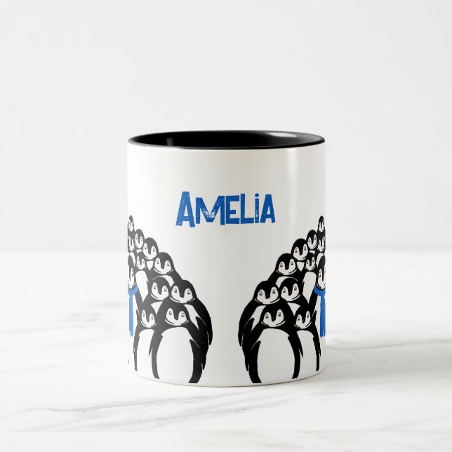 Caneca De Café Em Dois Tons Pinguim Cubo Personalizado (Centro)