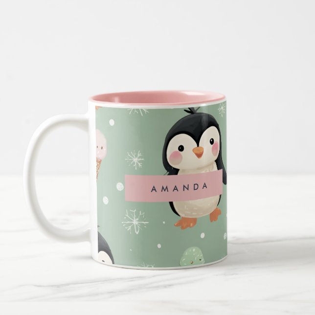 Caneca De Café Em Dois Tons Pinguim Cute Personalizado e Padrão de Sorvete (Esquerda)