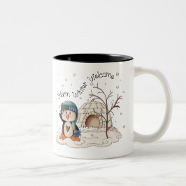 Caneca De Café Em Dois Tons Pinguim de Natal bem-vindo