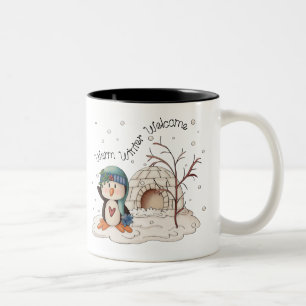 Caneca De Café Em Dois Tons Pinguim de Natal bem-vindo