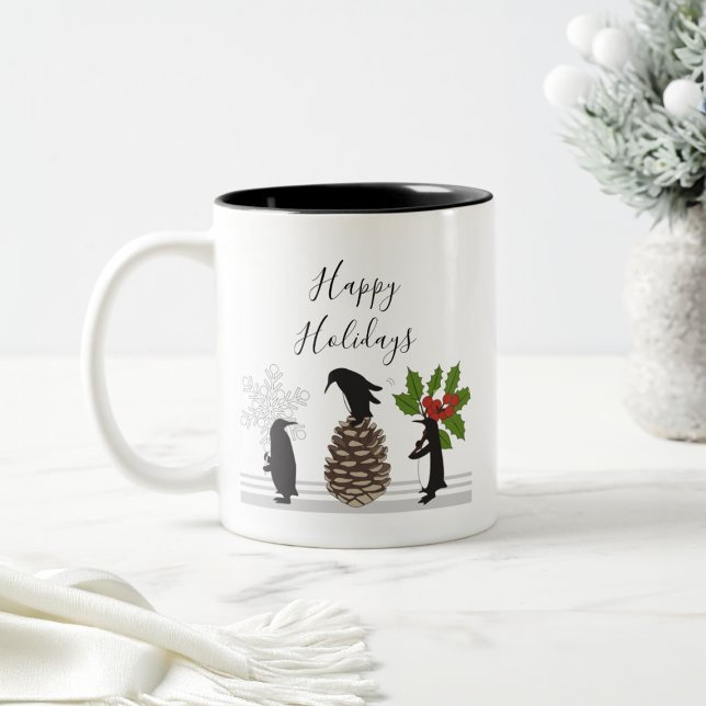 Caneca De Café Em Dois Tons Pinguim de Natal Engraçado Personalizado (Criador carregado)