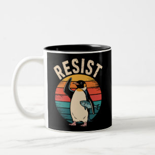 Caneca De Café Em Dois Tons Pinguim Engraçado Resiste Protesto Contra Tarifas