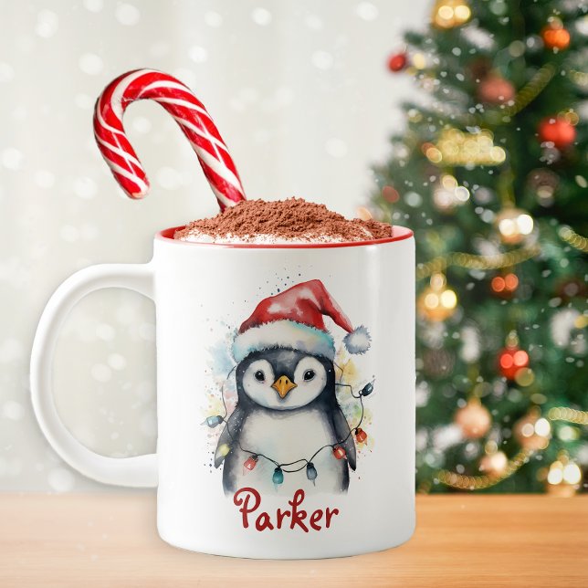 Caneca De Café Em Dois Tons Pinguim Natal - Crianças Personalizadas Mug (Cute Christmas Penguin Mug )
