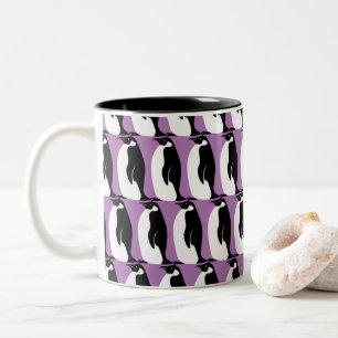 Caneca De Café Em Dois Tons Pinguim - Padrão preto roxo