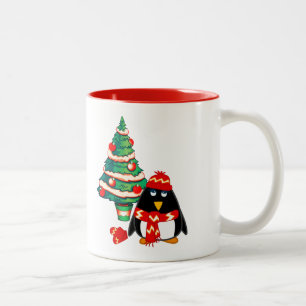 Caneca De Café Em Dois Tons Pinguim Pequeno Doce Presente de Natal de Nome P