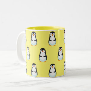 Caneca De Café Em Dois Tons Pinguim preto e branco em amarelo claro