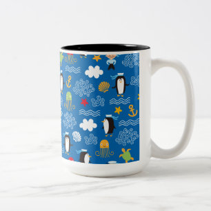 Caneca De Café Em Dois Tons Pinguins e marinheiros