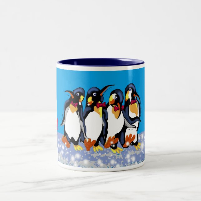 Caneca De Café Em Dois Tons Pinguins em tigelas, Feliz Natal! (Centro)