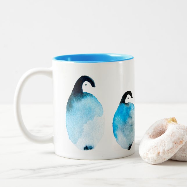Caneca De Café Em Dois Tons Pinguins fofos aquarela (Com Donut)