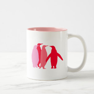 Caneca De Café Em Dois Tons Pinguins rosa e vermelhos