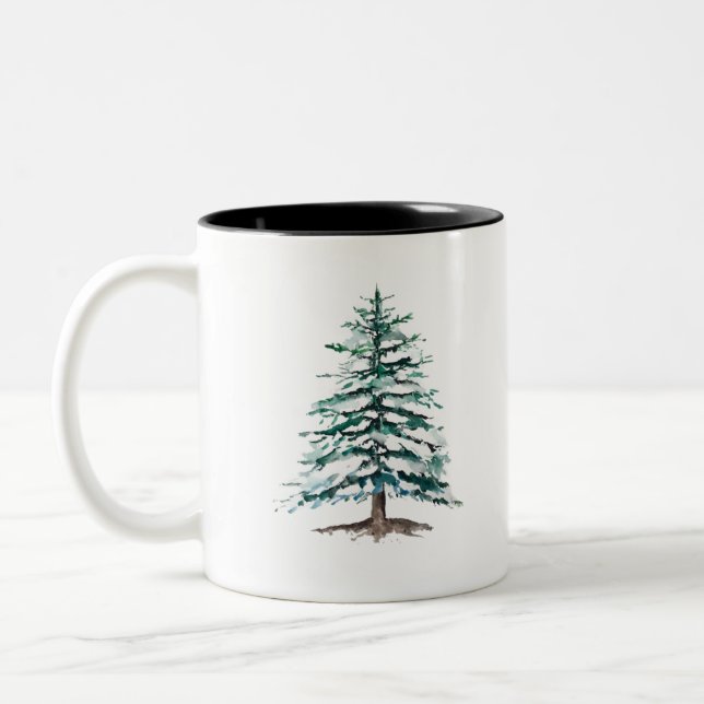 Caneca De Café Em Dois Tons pinheiros com neve (Esquerda)