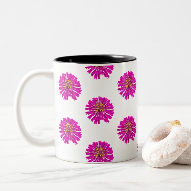 Caneca De Café Em Dois Tons Pink and Yellow Flowers (Com Donut)