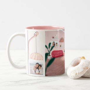 Caneca De Café Em Dois Tons Pink Boho Plant Photo Collage Mug