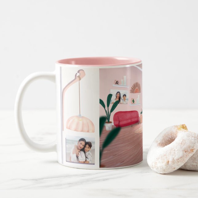 Caneca De Café Em Dois Tons Pink Boho Plant Photo Collage Mug (Com Donut)