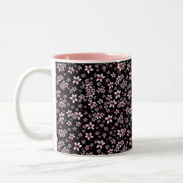 Caneca De Café Em Dois Tons Pink Cherry Blossoms On Black