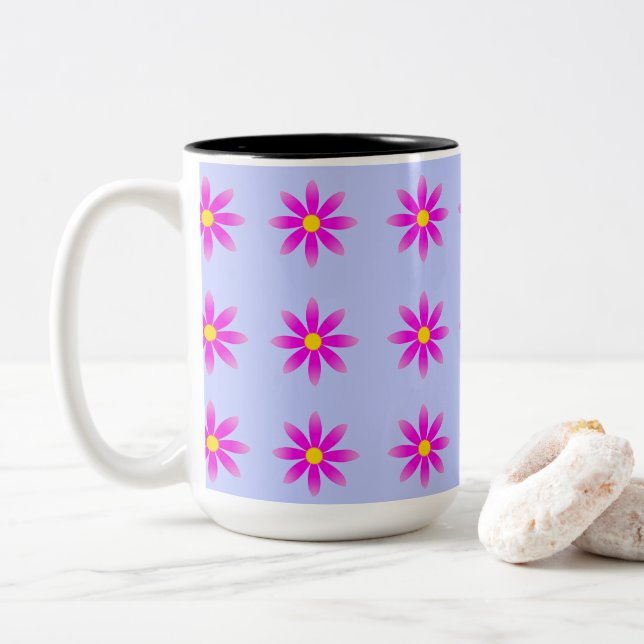 Caneca De Café Em Dois Tons Pink Daisy Pattern (Com Donut)
