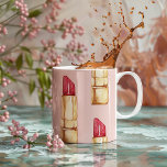 Caneca De Café Em Dois Tons Pink e Lipstick vermelho modernos de Pastel<br><div class="desc">Pink e Lipstick vermelho modernos de Pastel</div>
