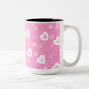 Caneca De Café Em Dois Tons Pink e White Hearts Pattern Coffee Mug
