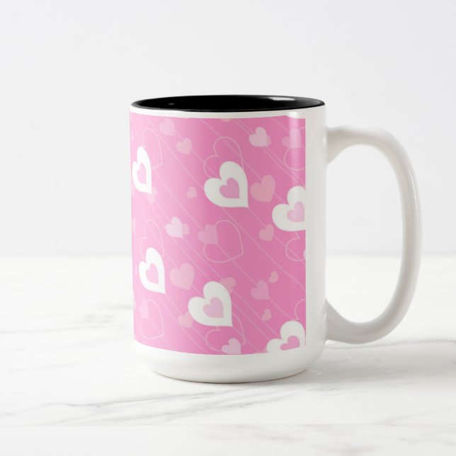 Caneca De Café Em Dois Tons Pink e White Hearts Pattern Coffee Mug (Direita)