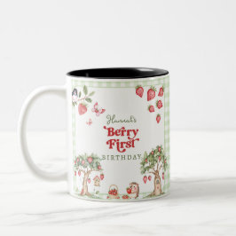 Caneca De Café Em Dois Tons Pink Gingham Berry First Strawberry 1st Birthday