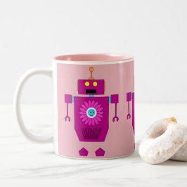 CANECA DE CAFÉ EM DOIS TONS PINK GIRLY ROBOT TOY COM FLOR