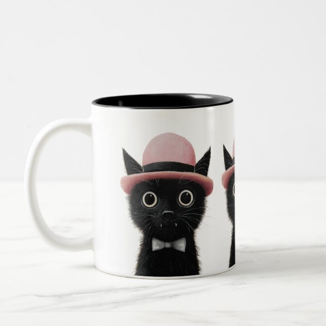 Caneca De Café Em Dois Tons Pink Hat Purrfection Cute Black Cat  (Esquerda)