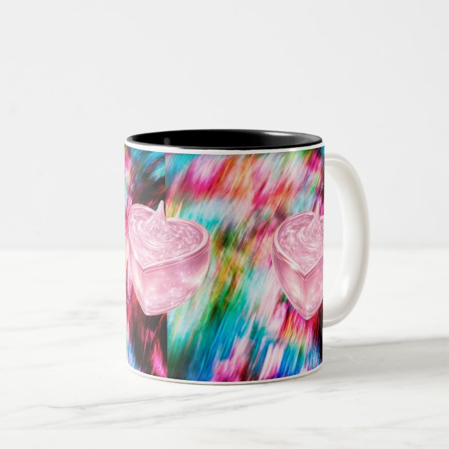 Caneca De Café Em Dois Tons Pink Heart Crystal Abstract Art Mug (Frente Esquerda)